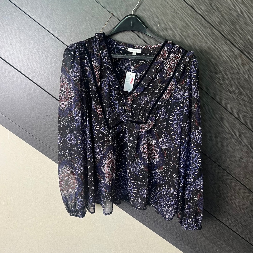 Maurices‎ Women's Sheer Whimsigoth Peasant Blouse Med Black Paisley Velvet NWT